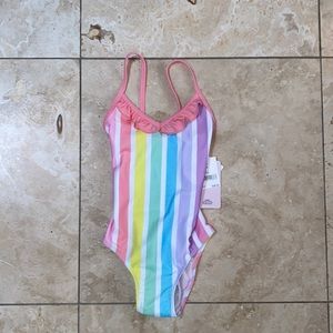 USF+ UV protection Pastel striped one piece swimsuit girls size 6 NWT